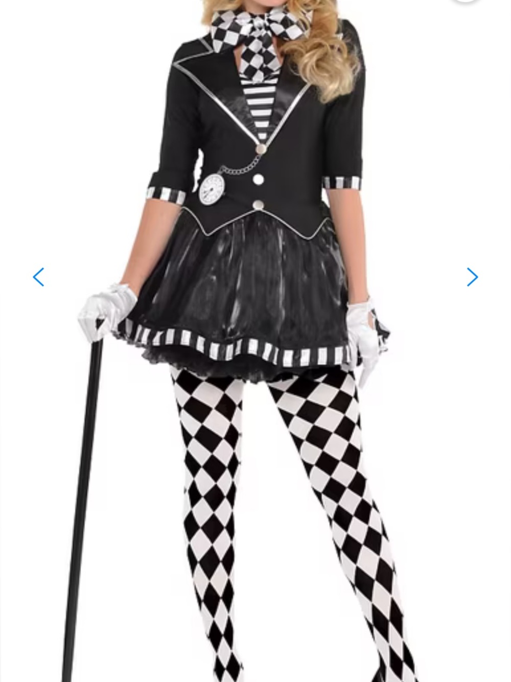 Mad Hatter Halloween Costume for Women Includes Dress, Bowtie & Tights Size M
